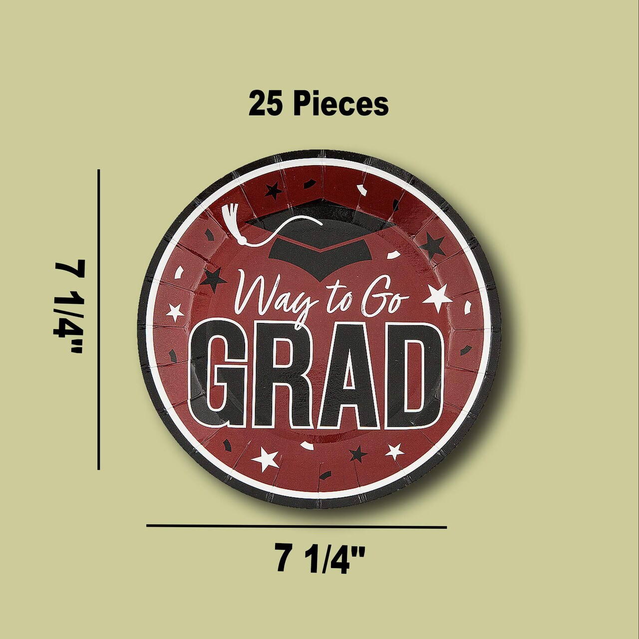 25 Count Burgundy Way to Go Grad Disposable Paper Dessert Plates 7 1/4 Inch Graduation Party